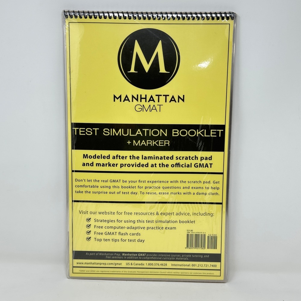 Manhattan GMAT Test Simulation Booklet and Marker Laminated Scratch Pad New